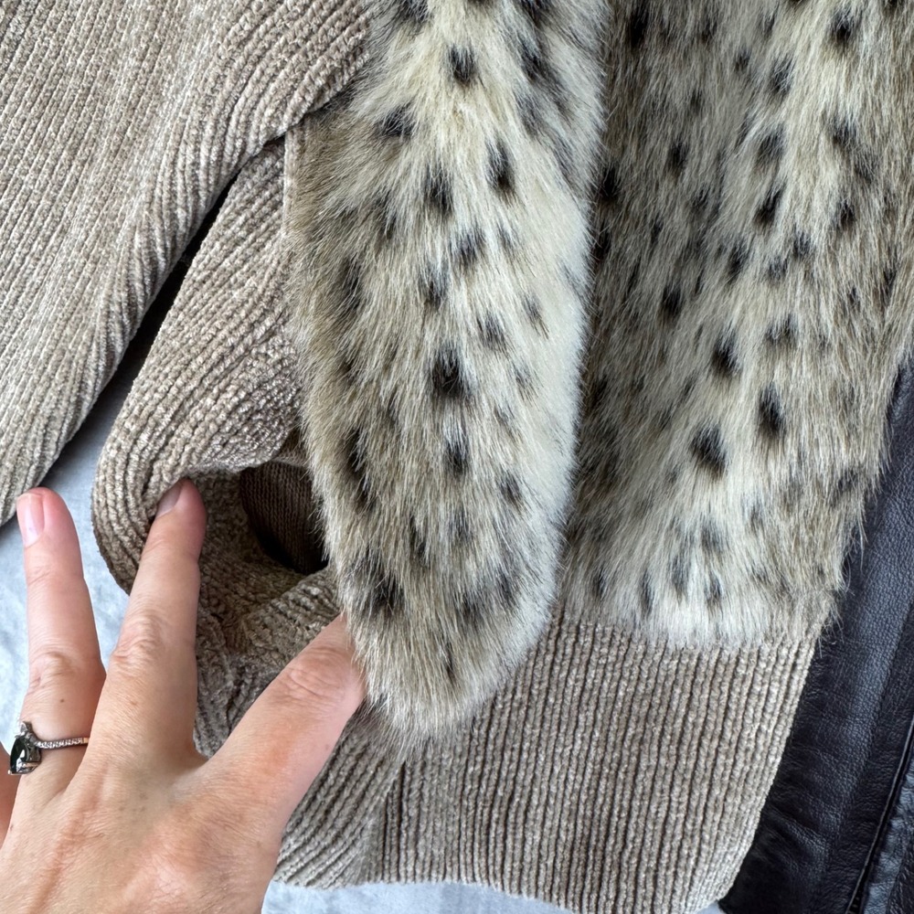 Vtg Lisa International Sweater Jacket XL Real Leather Fur Leopard Print (1403) - Picture 5 of 11